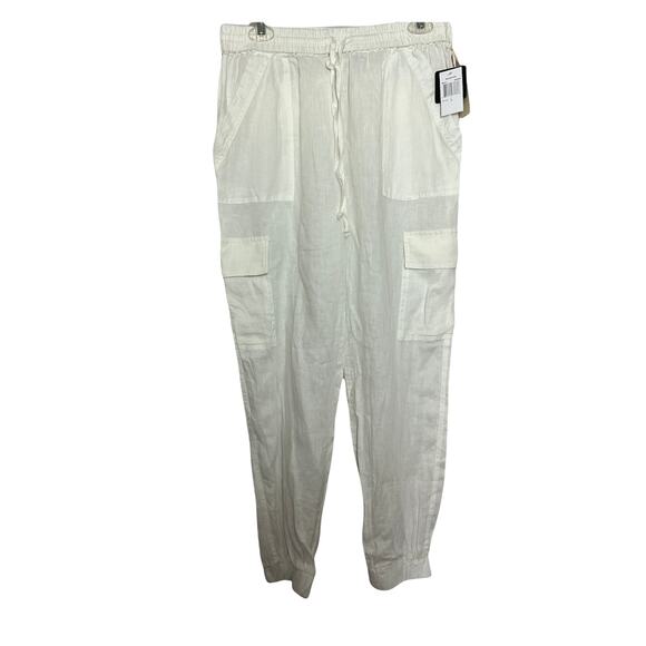 Magaschoni Womens Linen Utility Cargo Pockets Elastic Waist Drawstring Pants - Picture 1 of 15